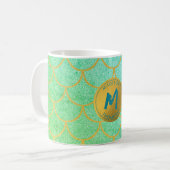 Mug Monogramme Turquoise Motif de Parties scintillant (Devant gauche)