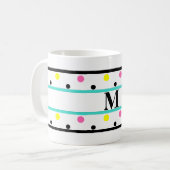 Mug Monogramme Turquoise Pois rose jaune (Devant gauche)
