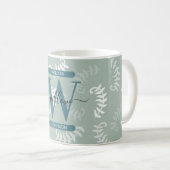 Mug Monogramme turquoise vert Feuille (Devant droit)