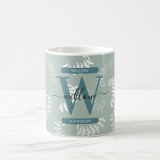 Mug Monogramme turquoise vert Feuille (Centre)