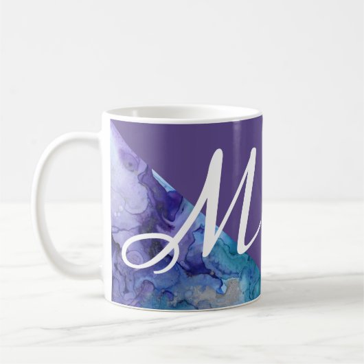Mug Monogramme ultra-violet à la mode de turquoise (Gauche)