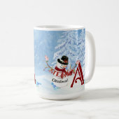 Mug Monogramme Un Joyeux Snowy Noël Snowman Trees (Devant droit)
