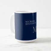 Mug Monogramme uni bleu foncé tendance affaires (Devant gauche)
