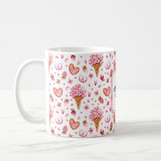 Mug Monogramme, Valentine Candy & Hydrangea Motif 11oz (Gauche)