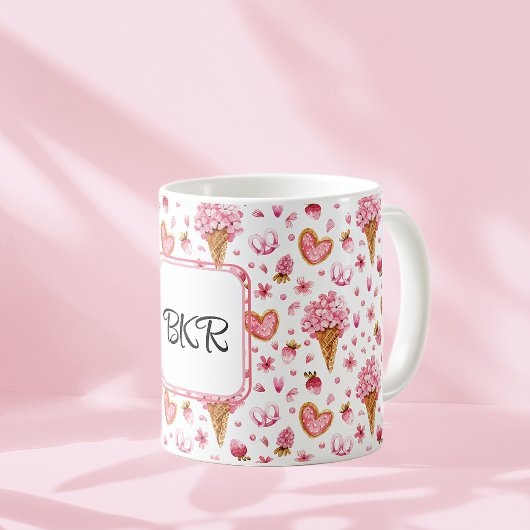 Mug Monogramme, Valentine Candy & Hydrangea Motif 11oz