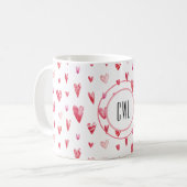 Mug Monogramme, Valentine Hearts Motif 11oz (Devant gauche)