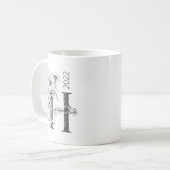 Mug Monogramme végétal floral | Élégant texte personna (Devant gauche)