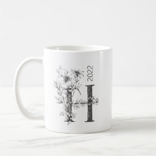 Mug Monogramme végétal floral   Élégant texte personna