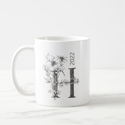 Mug Monogramme végétal floral | Élégant texte personna (Gauche)