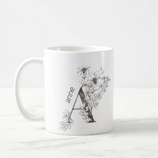 Mug Monogramme végétal floral | Élégant texte personna (Gauche)