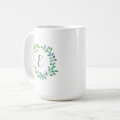 Mug Monogramme vert de la guirlande | de feuille (Devant gauche)