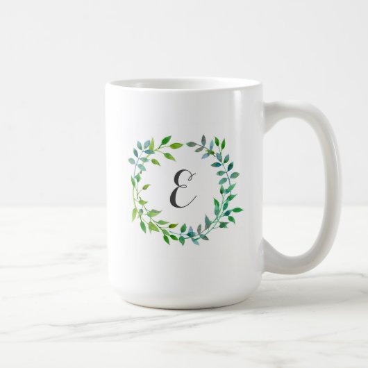 Mug Monogramme vert de la guirlande | de feuille (Droite)