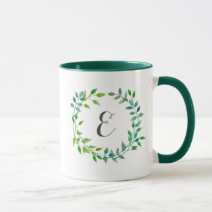 Mug Monogramme vert de la guirlande de feuille
