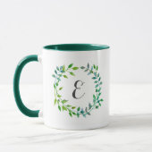 Mug Monogramme vert de la guirlande | de feuille (Gauche)