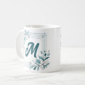 Mug Monogramme vert et blanc floral moderne minimal (Devant gauche)
