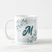 Mug Monogramme vert et blanc floral moderne minimal (Gauche)