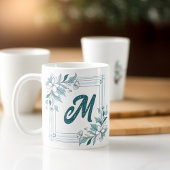 Mug Monogramme vert et blanc floral moderne minimal