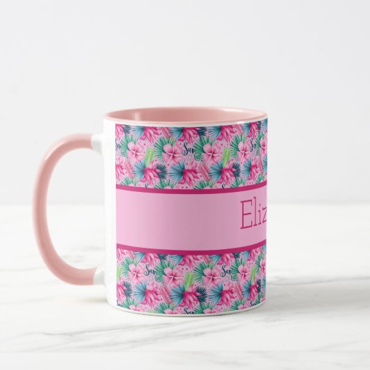 Mug Monogramme Vert rose Bleu Fleurs tropicales (Gauche)