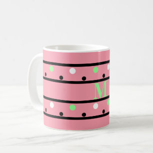 Mug Monogramme vert rose Pois blancs