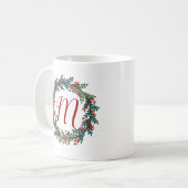 Mug Monogramme vert rouge Première couronne de Noël (Devant gauche)