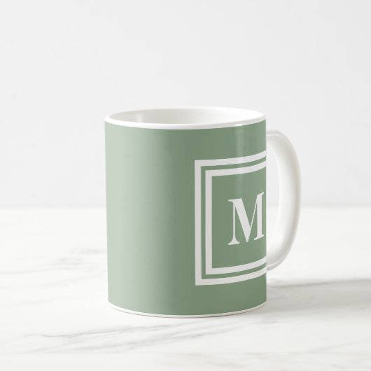 Mug Monogramme vert Sage moderne (Devant droit)