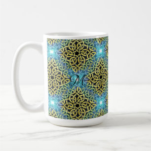 Mug Monogramme Victorien Doré Fond Aqua
