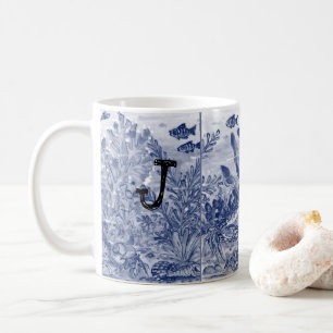 Mug Monogramme Vie marine Bleue Océan Plage côtière un