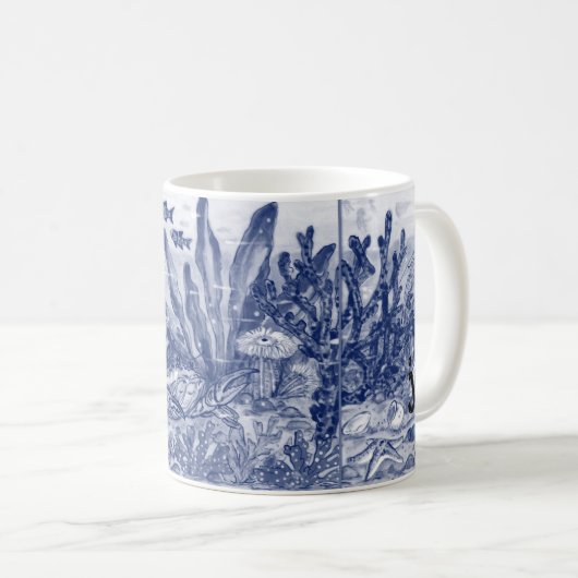 Mug Monogramme Vie marine Bleue Océan Plage côtière un (Devant droit)