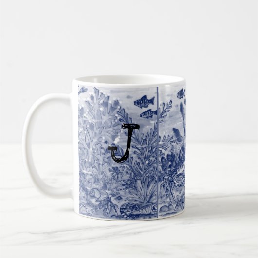 Mug Monogramme Vie marine Bleue Océan Plage côtière un (Gauche)
