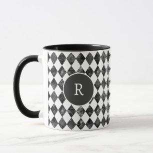 Mug monogramme vintage damier noir et blanc