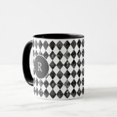 Mug monogramme vintage damier noir et blanc (Devant gauche)