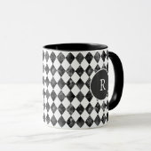Mug monogramme vintage damier noir et blanc (Devant droit)