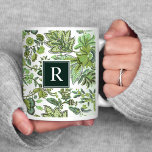 Mug Monogramme Vintage de saumons verts<br><div class="desc">Tasses à café imprimées sur mesure avec un motif floral fantaisiste dans les tons vert et blanc. Personnalisez-le avec votre initiale monogramme dans un cadre carré vert foncé des deux côtés de la tasse. Utilisez les outils de conception pour modifier les polices de texte et les couleurs et ajouter vos...</div>