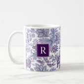 Mug Monogramme Vintage floral de Boho pourpre (Gauche)