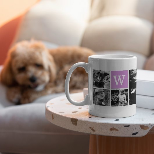 Mug Monogramme violet et collage 5 photos