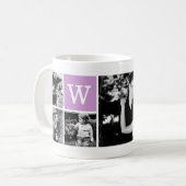 Mug Monogramme violet et collage 5 photos (Devant gauche)