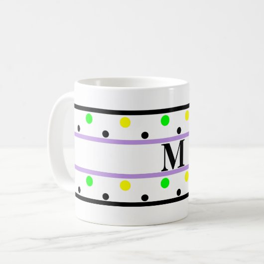 Mug Monogramme violet vert jaune Pois (Devant gauche)