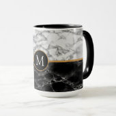 Mug Monogramme Votre lettre Cadeau en marbre noir blan (Devant droit)