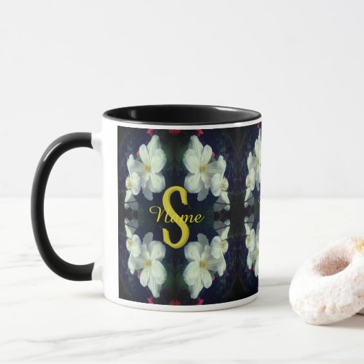 Mug Monogramme Votre Nom Initial Clématite Art Floral (Avec donut)