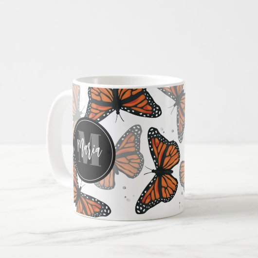 Mug Monogrammed moderne Monarch Butterfly (Devant gauche)
