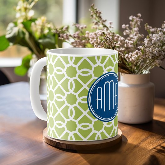 Mug Monogrammes à motif géométrique bleu et vert citro