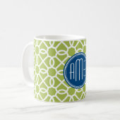 Mug Monogrammes à motif géométrique bleu et vert citro (Devant gauche)
