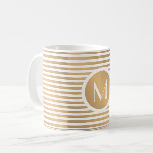 Mug Monogrammes Gold & White Stripes (Devant gauche)