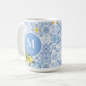 Mug Monographie de fruit de citron, carreau bleu (Devant gauche)