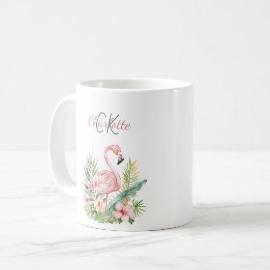 Mug Monographie d'été tropicale rose flamingo (Devant gauche)