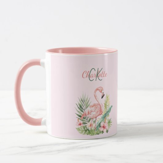 Mug Monographie d'été tropicale rose flamingo (Gauche)