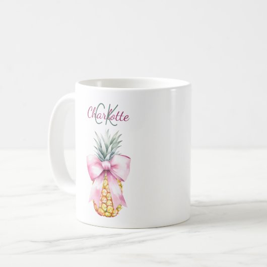 Mug Monographie estivale tropicale d'ananas à arc rose (Devant gauche)