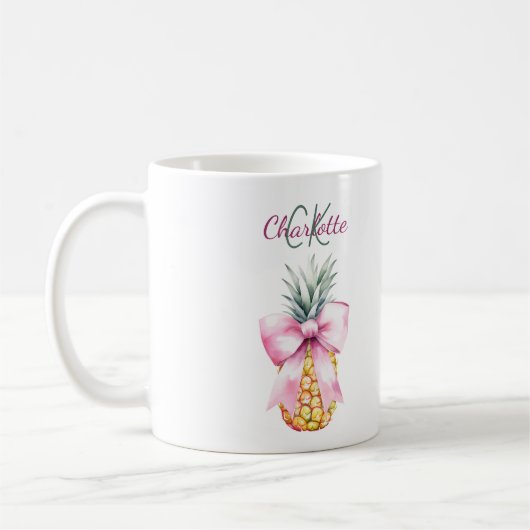 Mug Monographie estivale tropicale d'ananas à arc rose (Gauche)