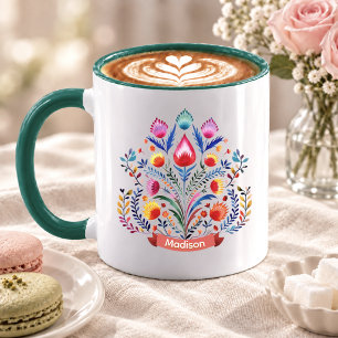Mug Monographie florale folklorique festive Noël
