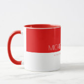 Mug Monographie personnalisée moderne rouge cerise Nom (Gauche)